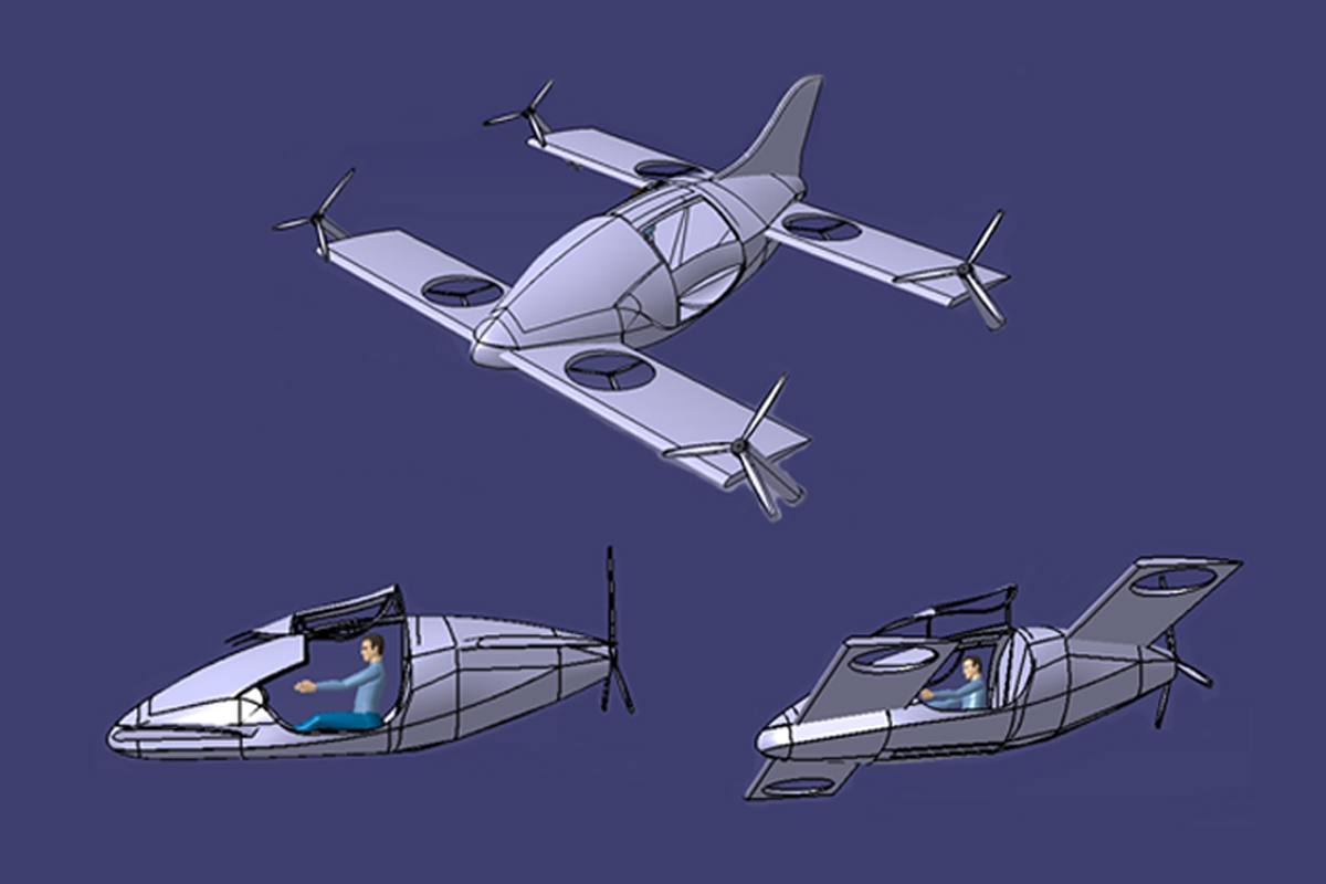 Mini-Bee TR3 hybrid-electric VTOL one passenger concept design aircraft Mini-Bee TR3 hybrid-electric VTOL one passenger concept design aircraft